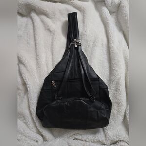 Black Leather Shoulder Bag/Back Pack
